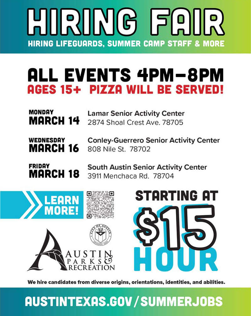 Hiring Fair for Ages 15+ Free Pizza AustinTexas.gov